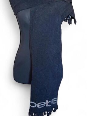 bebe Black Fringe Logo Scarf Wrap